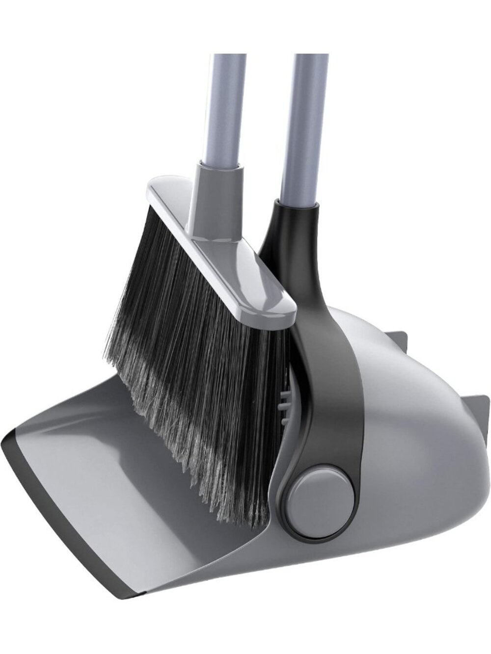 Adjustable Long Handle Broom and Dustpan Set - Gray, Perfect for Home Cleaning